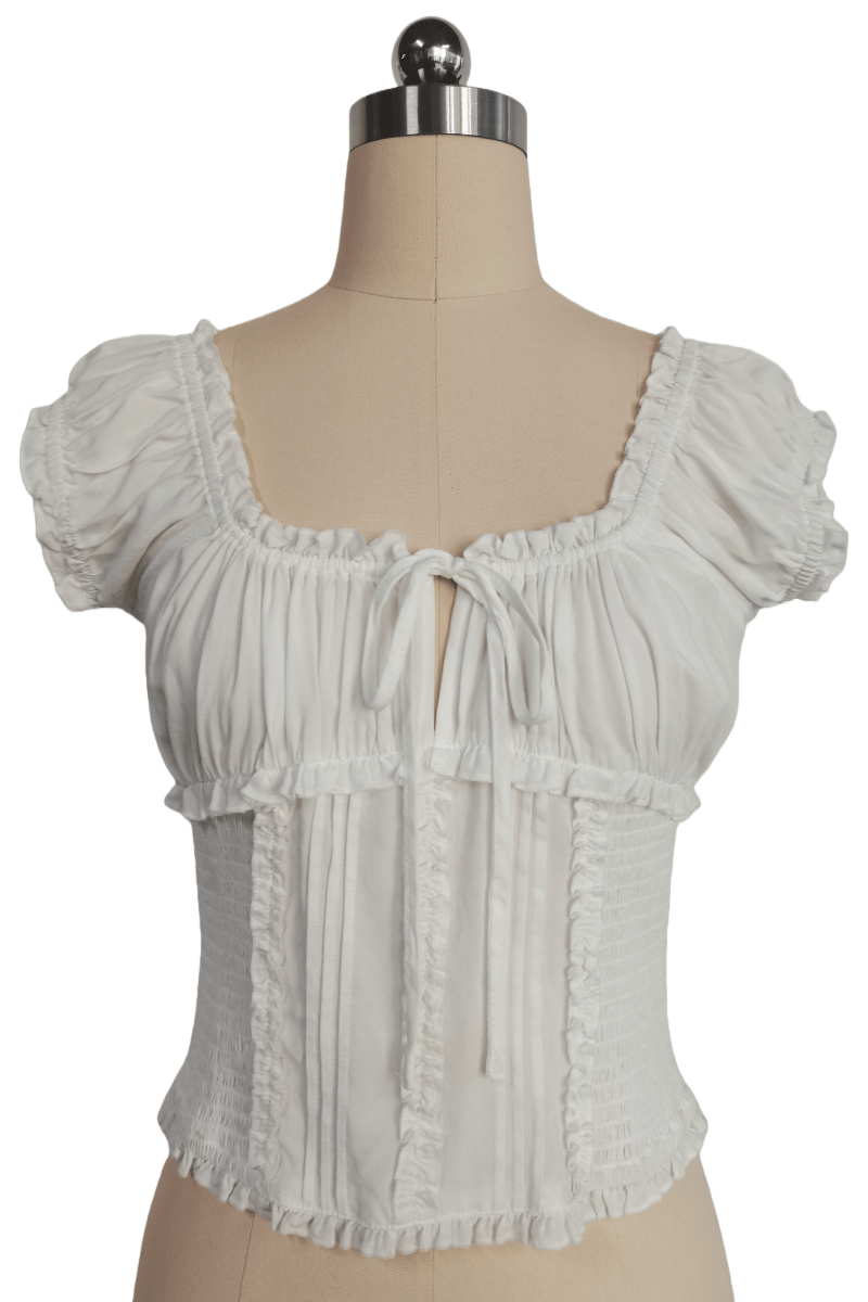 Blusa con corpiño fruncido y volantes en los bordes | 100 % rayón ligero | W-08-004-blanco