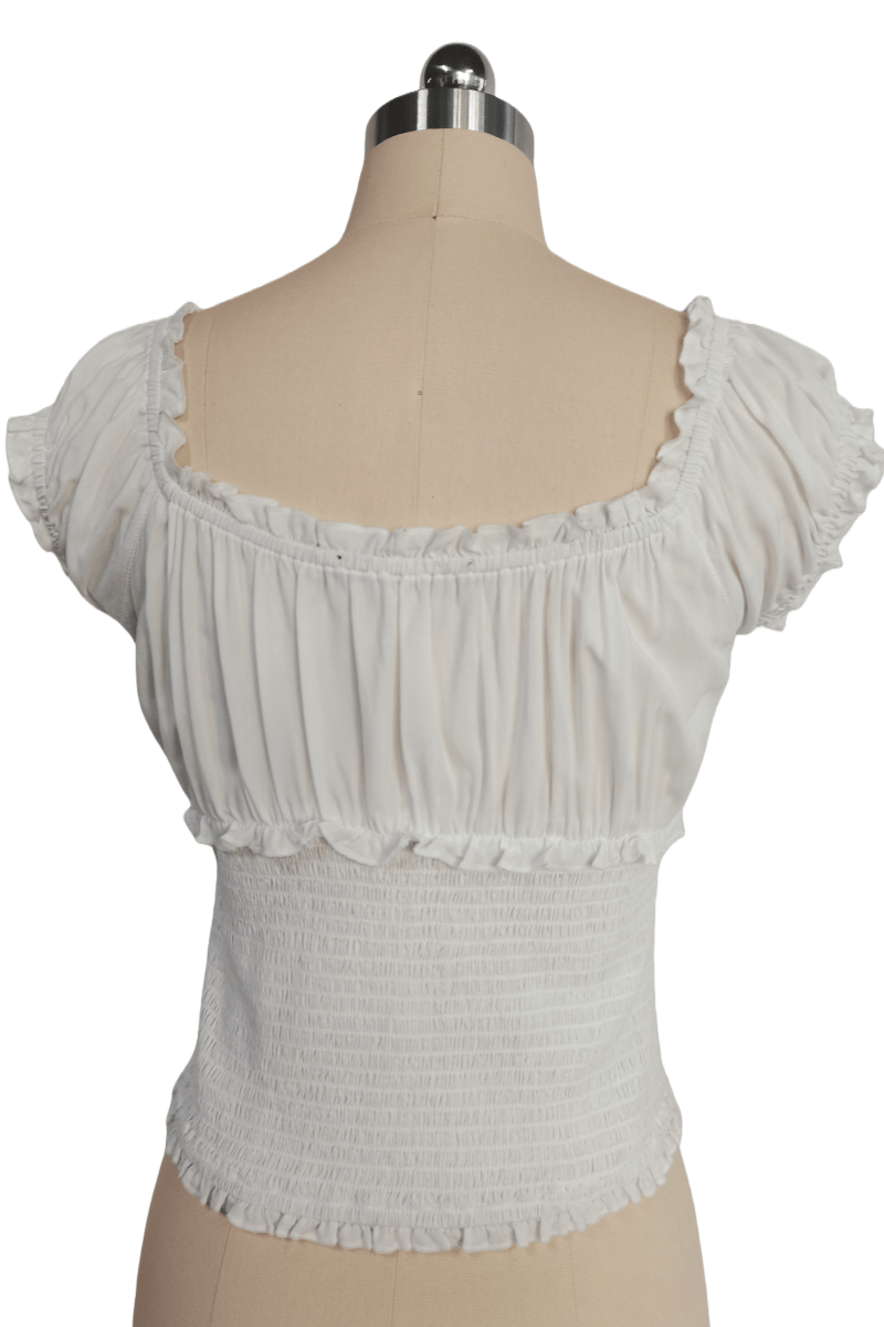 Blusa con corpiño fruncido y volantes en los bordes | 100 % rayón ligero | W-08-004-blanco