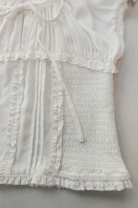 Blusa con corpiño fruncido y volantes en los bordes | 100 % rayón ligero | W-08-004-blanco