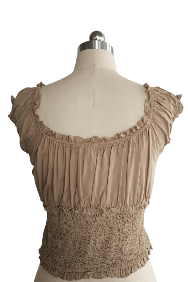 Blusa con corpiño fruncido y volantes en los bordes | 100 % rayón ligero | W-08-004-Arena