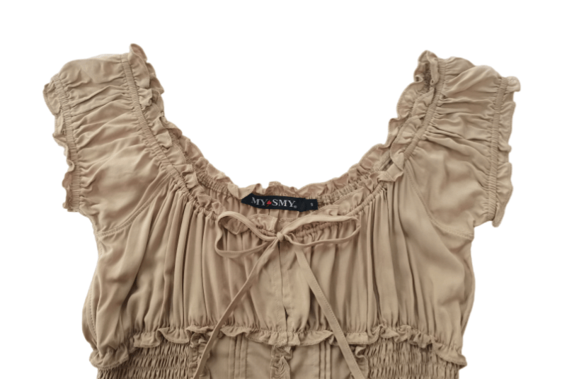 Blusa con corpiño fruncido y volantes en los bordes | 100 % rayón ligero | W-08-004-Arena