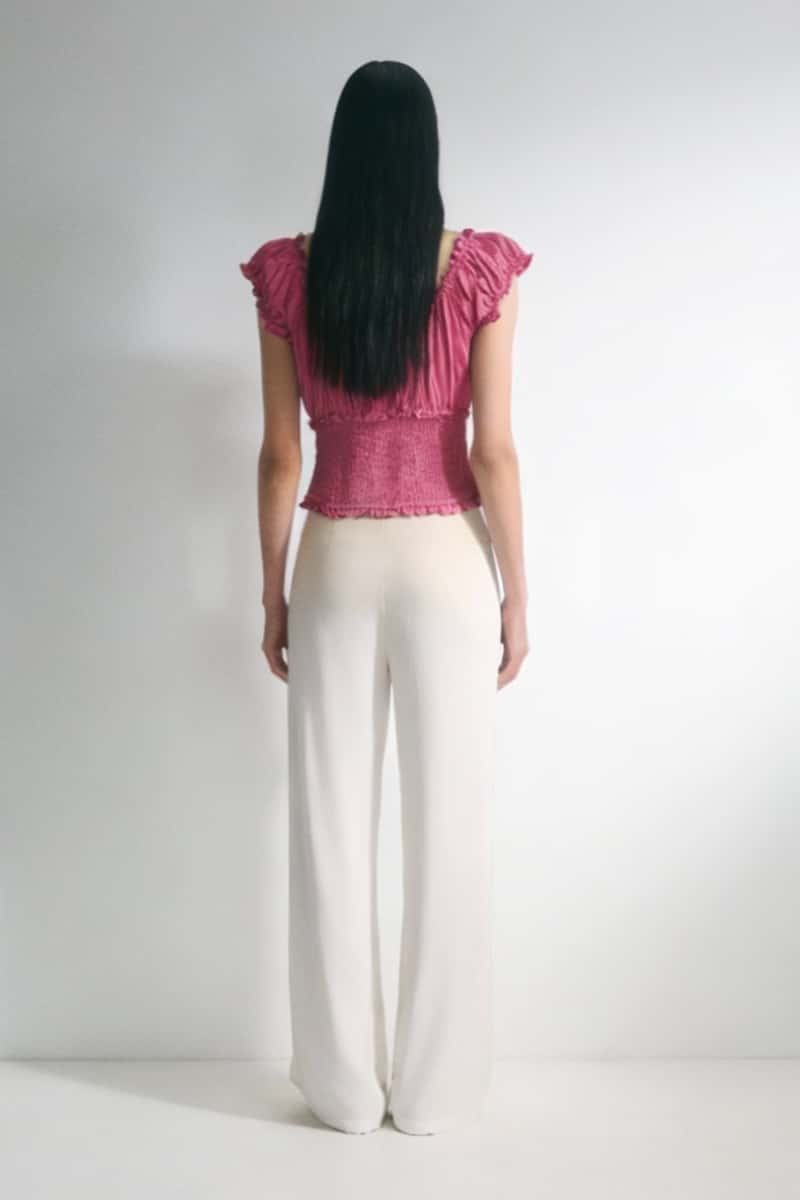 Blusa con corpiño fruncido y volantes en los bordes | 100 % rayón ligero | W-08-004-rosa desierto