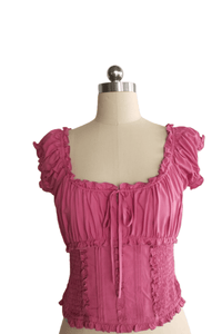 Blusa con corpiño fruncido y volantes en los bordes | 100 % rayón ligero | W-08-004-rosa desierto