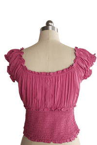 Blusa con corpiño fruncido y volantes en los bordes | 100 % rayón ligero | W-08-004-rosa desierto