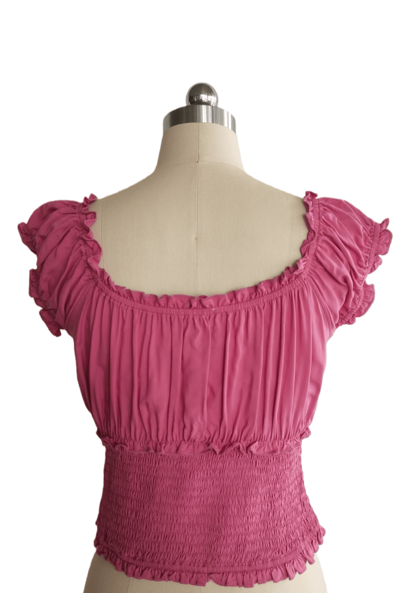 Blusa con corpiño fruncido y volantes en los bordes | 100 % rayón ligero | W-08-004-rosa desierto