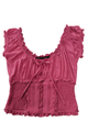 The Dual-Way Smocked Bodice Blouse With Ruffle Edges | 100% Lightweight Rayon|W-08-004-Black，Denim, White, Sand, Desert Rose Pink