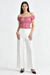 Blusa con corpiño fruncido y volantes en los bordes | 100 % rayón ligero | W-08-004-rosa desierto