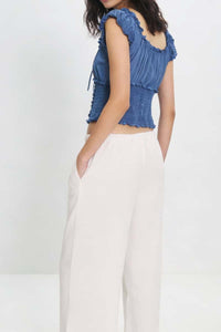 Blusa con corpiño fruncido y volantes en los bordes | 100 % rayón ligero | W-08-004-Denim