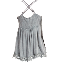 Women’s Garment Dyed Lace Trim Babydoll Cami Top – Crisscross Back Straps|W-08-005 Graphite