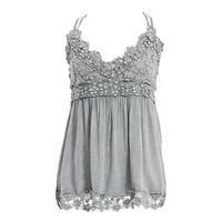 Women’s Garment Dyed Lace Trim Babydoll Cami Top – Crisscross Back Straps|W-08-005 Graphite