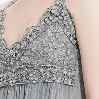 Women’s Garment Dyed Lace Trim Babydoll Cami Top – Crisscross Back Straps|W-08-005 Graphite