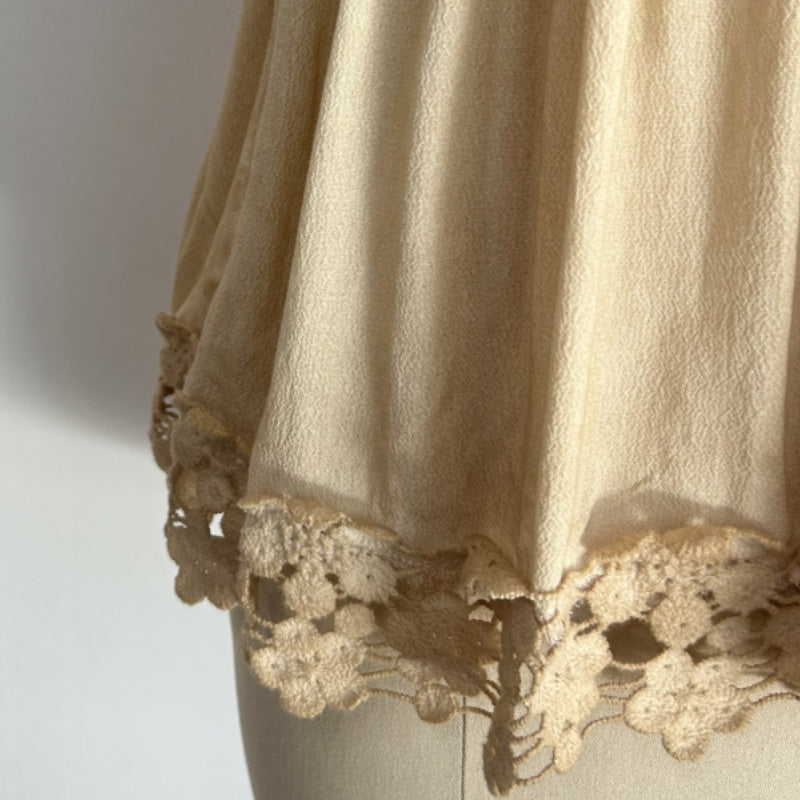 Women’s Garment Dyed Lace Trim Babydoll Cami Top – Crisscross Back Straps|W-08-005 Sand