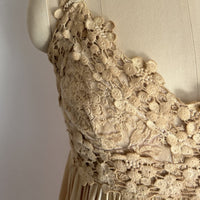 Women’s Garment Dyed Lace Trim Babydoll Cami Top – Crisscross Back Straps|W-08-005 Sand