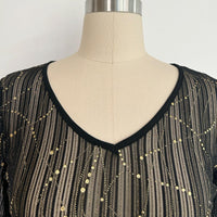 Women's V-neck Mesh Long Sleeve Top|Gold Allover Patter|W-17-002 BlackGold