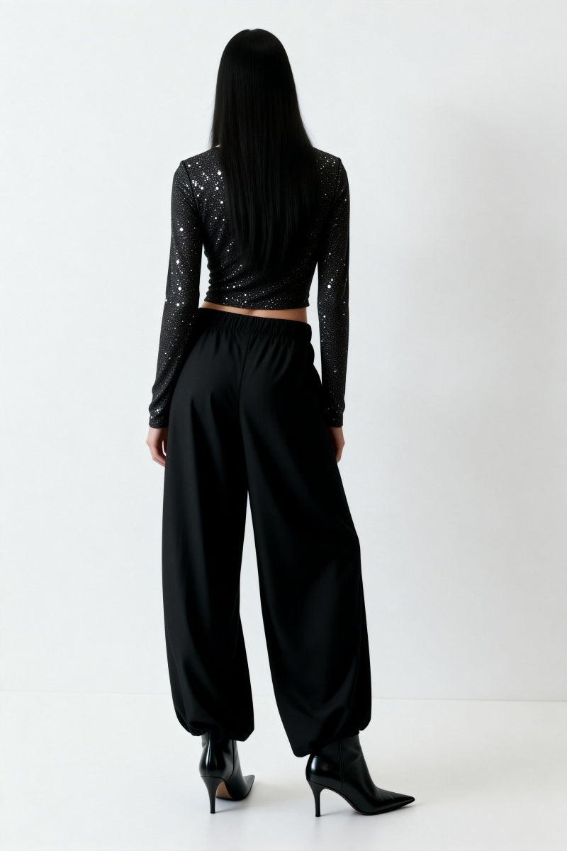 Women’s Stretch Sheer Silver Glitter Mesh V-Neck Top|W-17-002 Black/Silver