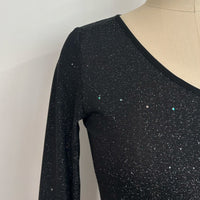 Women’s Stretch Sheer Silver Glitter Mesh V-Neck Top|W-17-002 Black/Silver