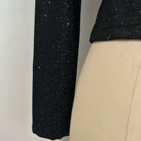 Women’s Stretch Sheer Silver Glitter Mesh V-Neck Top|W-17-002 Black/Silver