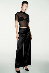 The Kinetic Fringe Mesh Crop Tank|Turtle Neck|W-17-006 Midnight Black