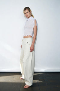 The Kinetic Fringe Mesh Crop Tank|Turtle Neck|W-17-006 Optic White