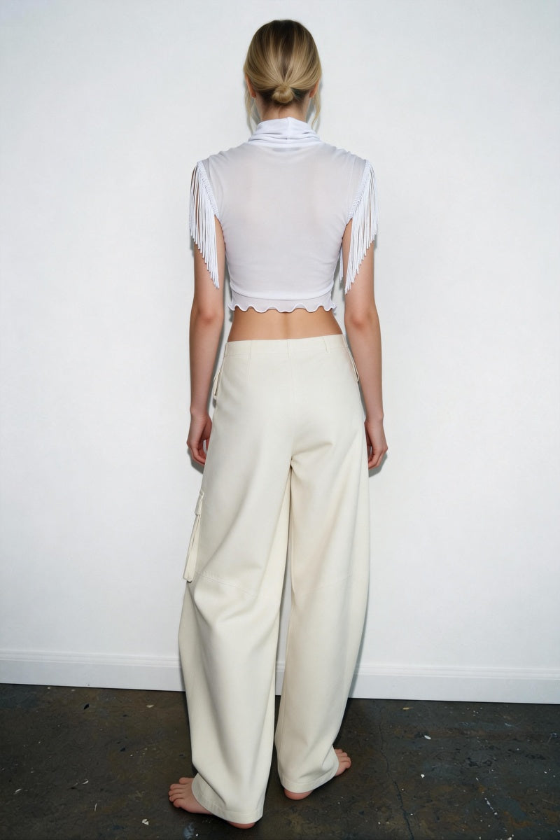 The Kinetic Fringe Mesh Crop Tank|Turtle Neck|W-17-006 Optic White