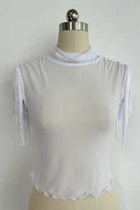 The Kinetic Fringe Mesh Crop Tank|Turtle Neck|W-17-006 Optic White
