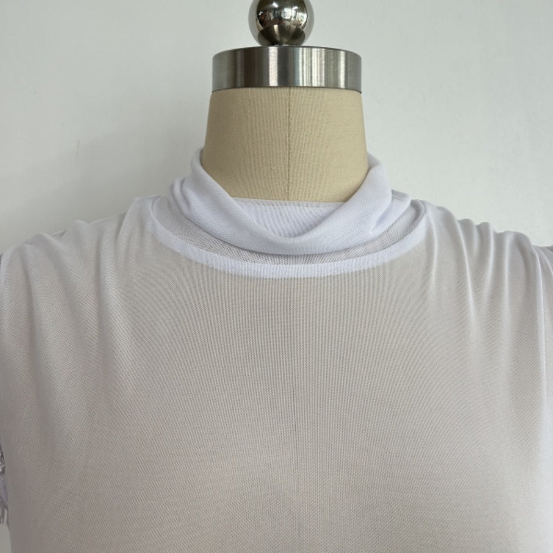 The Kinetic Fringe Mesh Crop Tank|Turtle Neck|W-17-006 Optic White