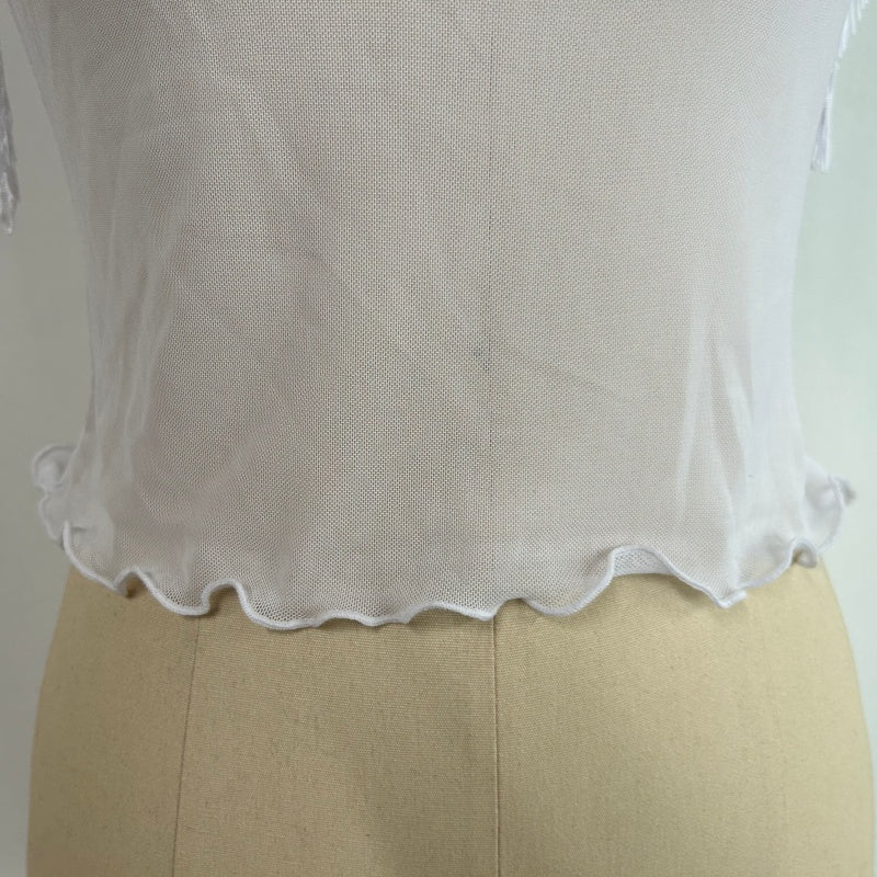 The Kinetic Fringe Mesh Crop Tank|Turtle Neck|W-17-006 Optic White