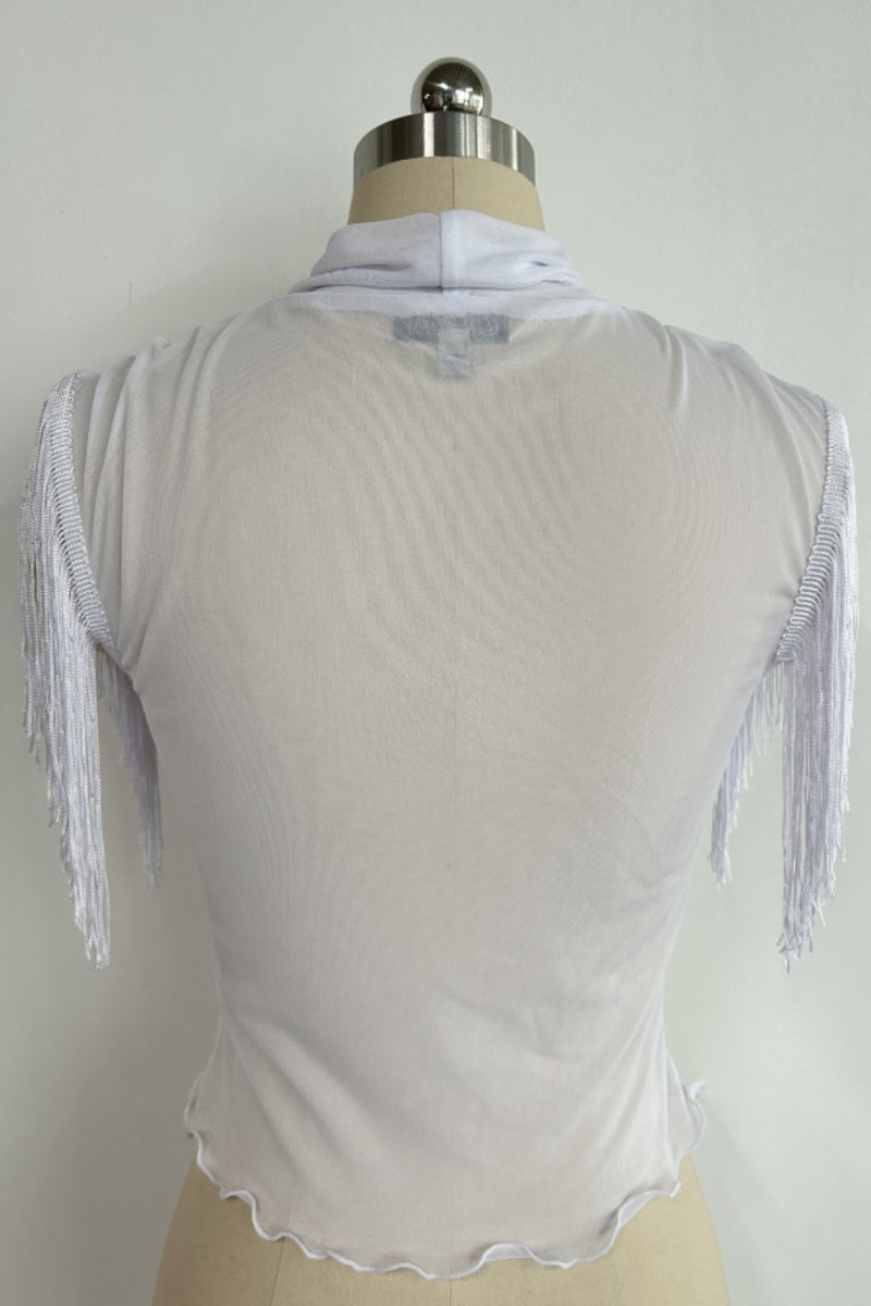 The Kinetic Fringe Mesh Crop Tank|Turtle Neck|W-17-006 Optic White