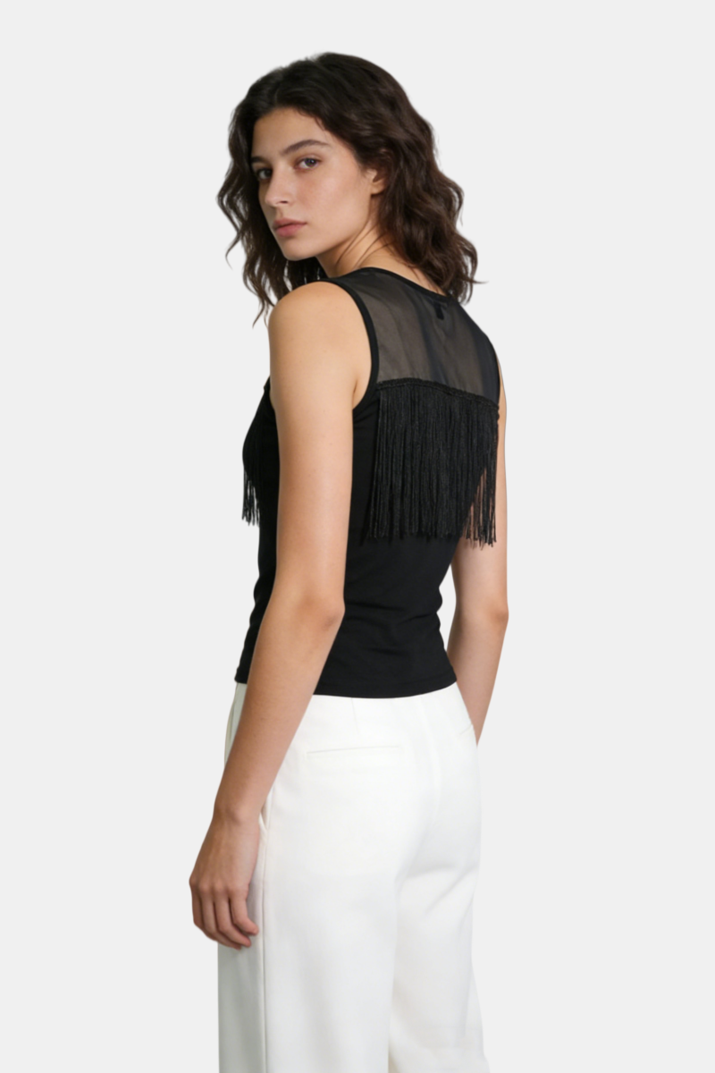 The 360° Motion Fringe Mesh Tank|W-17-007|Midnight Black