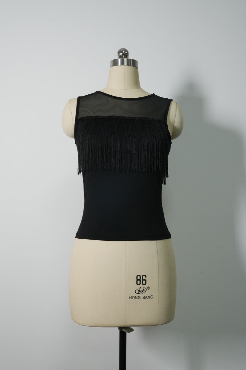 The 360° Motion Fringe Mesh Tank|W-17-007|Midnight Black