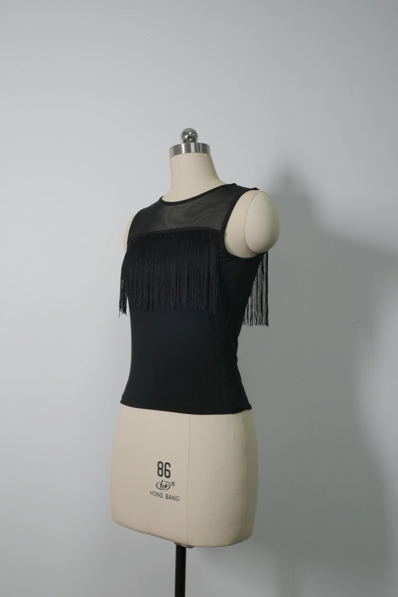 The 360° Motion Fringe Mesh Tank|W-17-007|Midnight Black