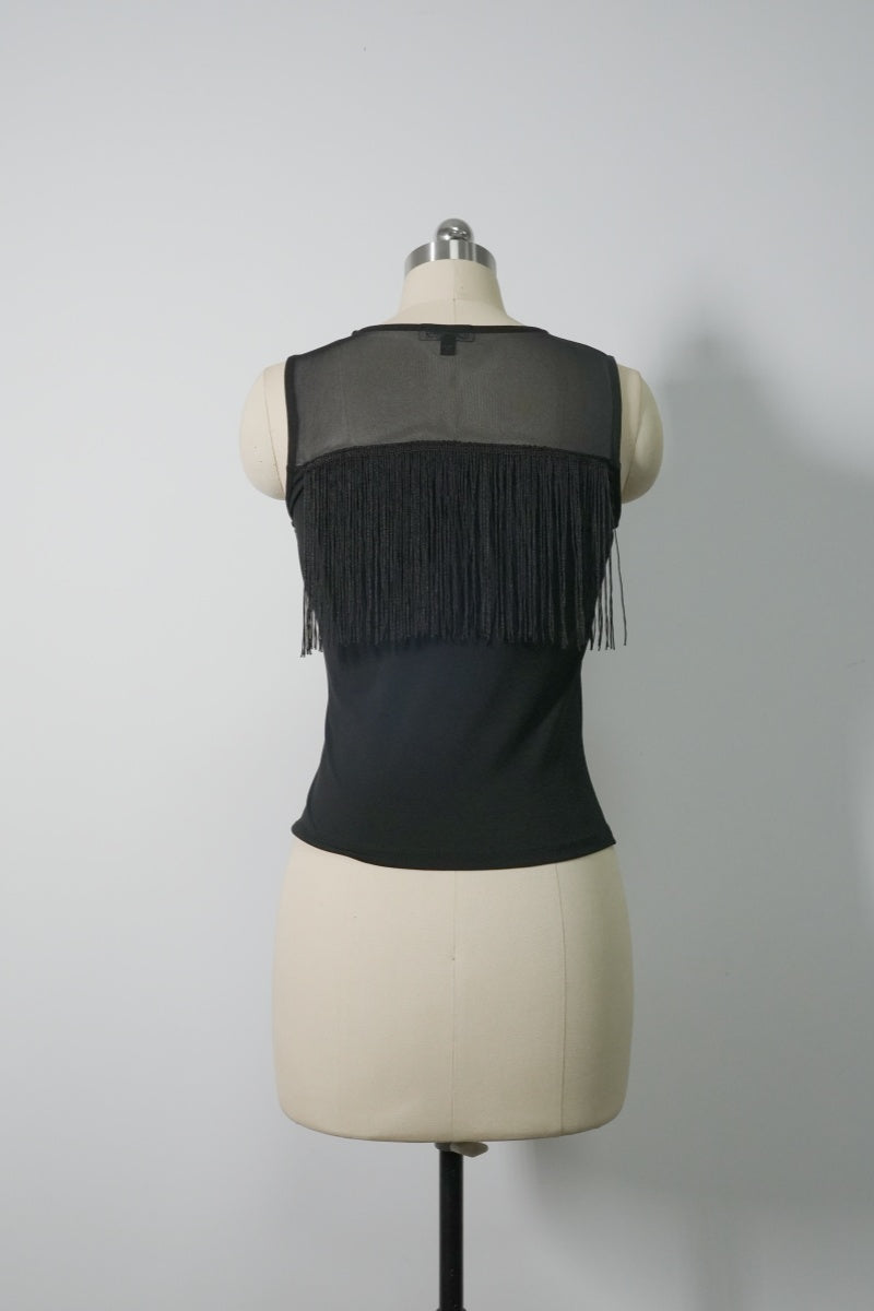 The 360° Motion Fringe Mesh Tank|W-17-007|Midnight Black