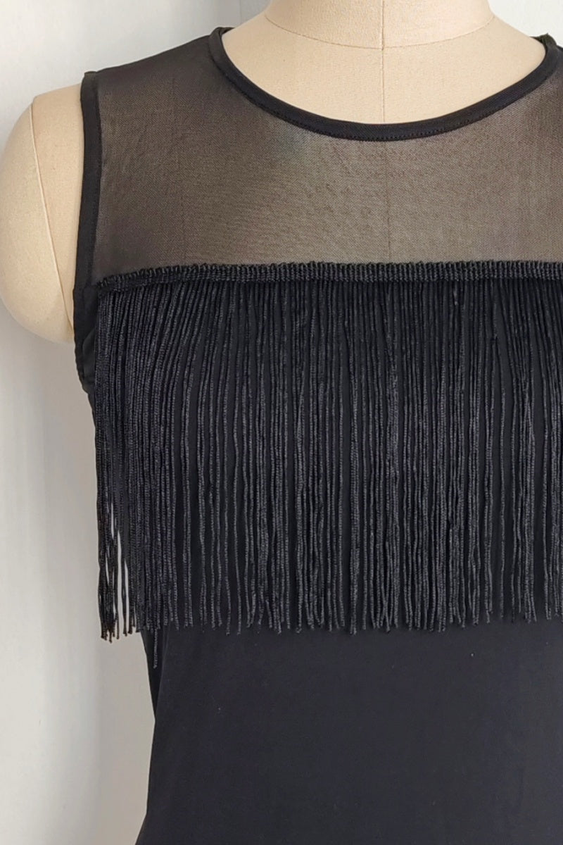 The 360° Motion Fringe Mesh Tank|W-17-007|Midnight Black