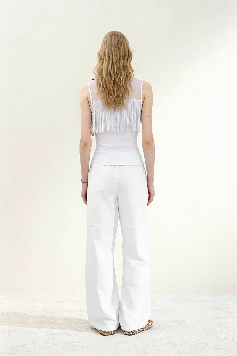 The 360° Motion Fringe Mesh Tank|W-17-007|Optic White