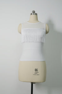 The 360° Motion Fringe Mesh Tank|W-17-007|Optic White