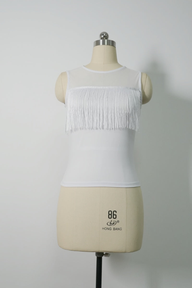 The 360° Motion Fringe Mesh Tank|W-17-007|Optic White