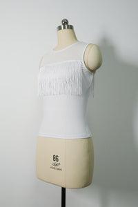 The 360° Motion Fringe Mesh Tank|W-17-007|Optic White
