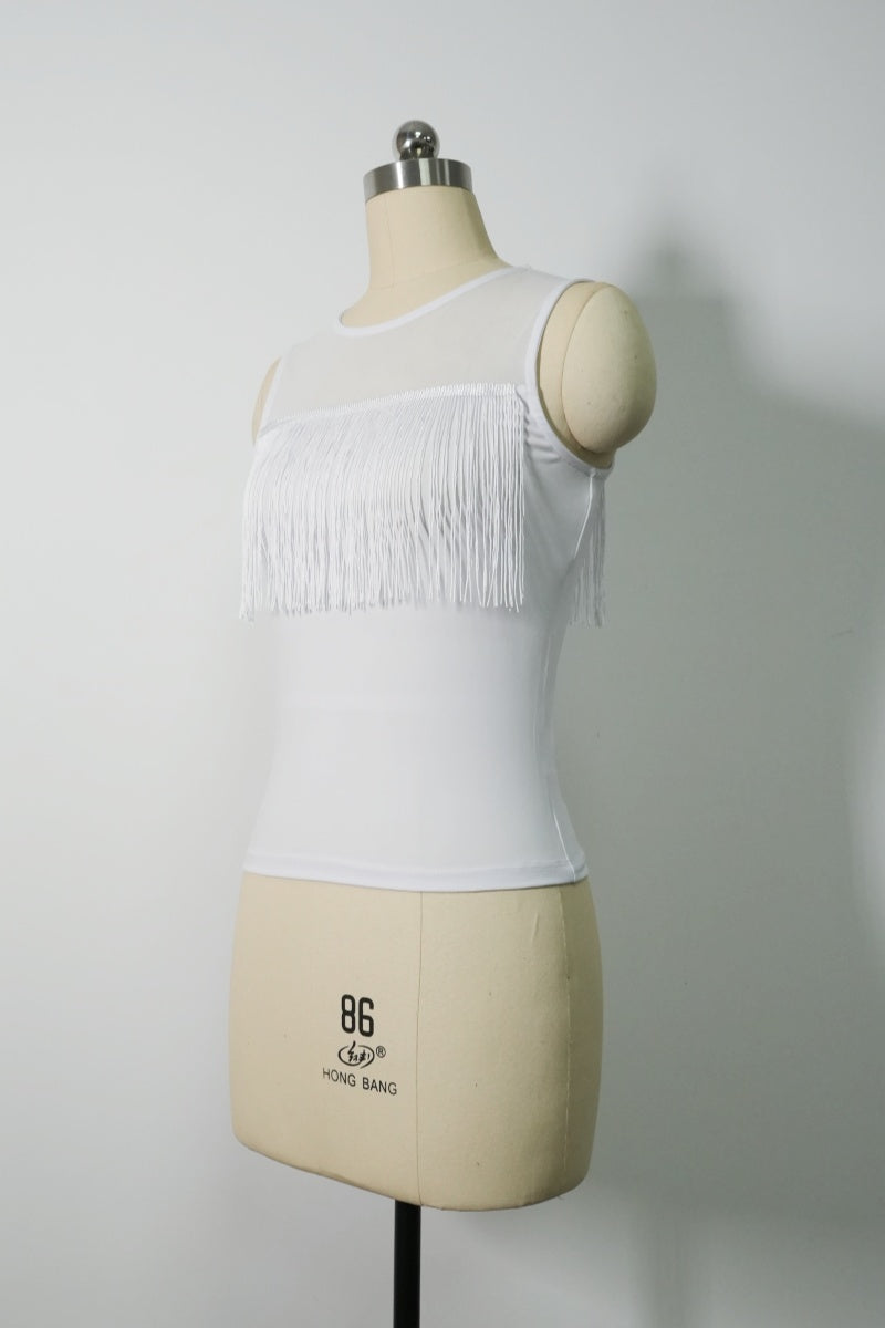 The 360° Motion Fringe Mesh Tank|W-17-007|Optic White