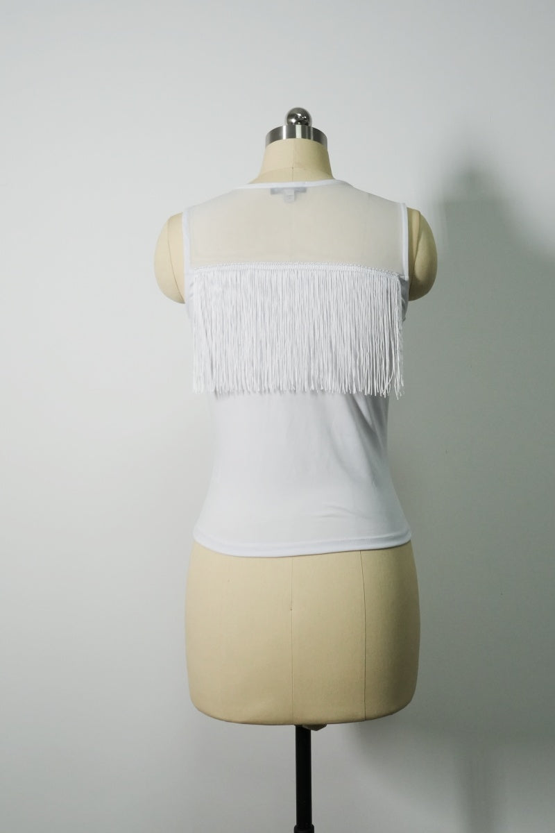 The 360° Motion Fringe Mesh Tank|W-17-007|Optic White