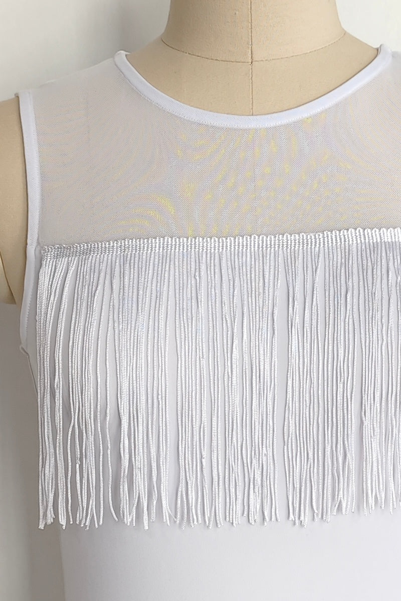 The 360° Motion Fringe Mesh Tank|W-17-007|Optic White