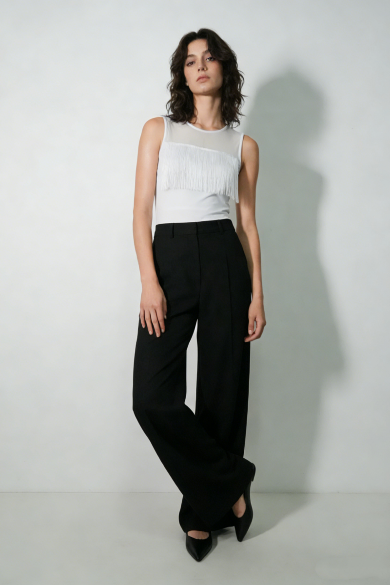 The 360° Motion Fringe Mesh Tank|W-17-007|Optic White