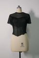 Slim Fit Short Sleeve Mesh Top|Sheer Yoke|Fringe Details|Lettuce Edge|W-17-008 Mid Night