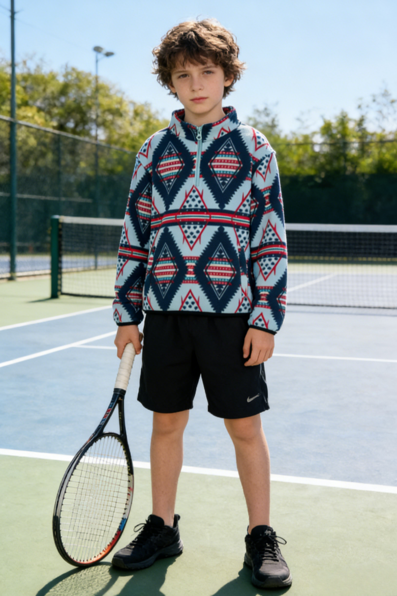 Boys' and girls' quarter-zip fleece jacket |  Y-06-008  Sky Blue，Navy