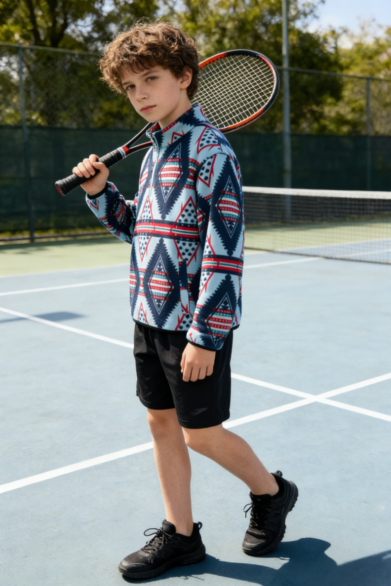 Boys' and girls' quarter-zip fleece jacket |  Y-06-008  Sky Blue，Navy