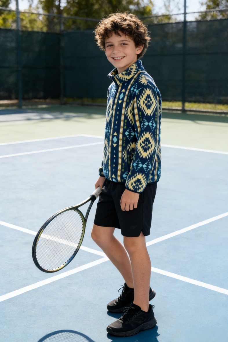 Boys' and girls' quarter-zip fleece jacket |  Y-06-008  Sky Blue，Navy